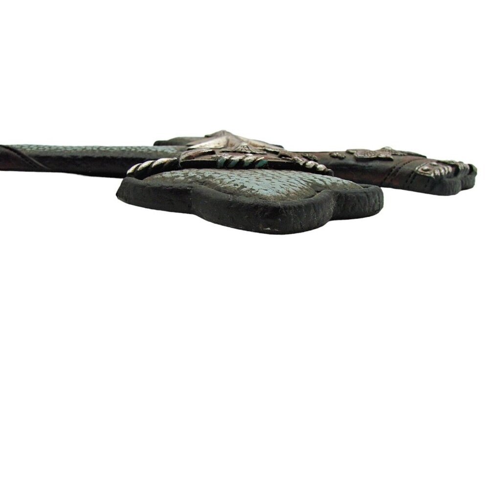 Rustic Western Boho Cross Decor Triple Silver Star Turquoise Faux Leather 13" - Picture 8 of 12